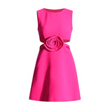 Plataz Small Sexy A-Dress 2025 New Round-Neck Sleeveless Design Lumbar Three-Dimensional Flowers Short Dress Dress Woman