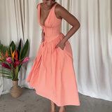 Plataz Women's Summer Vneck Sleeveless High-Rise Slimming Dress Holiday Dress