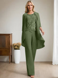 Plataz Jumpsuit/Pantsuit Scoop Floor-Length Chiffon Lace Mother of the Bride Dress With Beading HZ1007