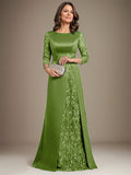 Plataz Scoop Floor-Length Lace Satin Mother Of the Bride Dress With HZ1007