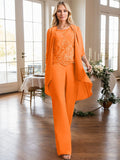 Plataz Jumpsuit/Pantsuit Scoop Floor-Length Chiffon Lace Mother of the Bride Dress With Beading HZ1007