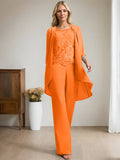 Plataz Jumpsuit/Pantsuit Scoop Floor-Length Chiffon Lace Mother of the Bride Dress With Beading HZ1007