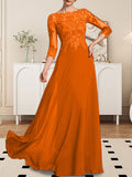 Plataz Scoop Floor-Length Lace Chiffon Mother of the Bride Dress With HZ1007