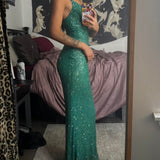 Vintage Turquoise Sheath Evening Gown Glittering Sequin Party Dress Long Formal Dress HZ1024