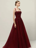 Plataz A line Straps Sequin Burgundy Long Party Dress Prom Dresses SD1503 HZ0628