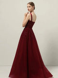 Plataz A line Straps Sequin Burgundy Long Party Dress Prom Dresses SD1503 HZ0628
