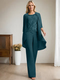 Plataz Jumpsuit/Pantsuit Scoop Floor-Length Chiffon Lace Mother of the Bride Dress With Beading HZ1007
