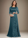 Plataz Scoop Floor-Length Lace Satin Mother Of the Bride Dress With HZ1007