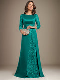 Plataz Scoop Floor-Length Lace Satin Mother Of the Bride Dress With HZ1007