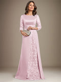 Plataz Scoop Floor-Length Lace Satin Mother Of the Bride Dress With HZ1007