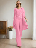 Plataz Jumpsuit/Pantsuit Scoop Floor-Length Chiffon Lace Mother of the Bride Dress With Beading HZ1007