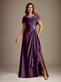 Plataz Scoop Floor-Length Stretch Satin Mother of the Bride Dress With Cascading HZ1007