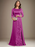 Plataz Scoop Floor-Length Lace Satin Mother Of the Bride Dress With HZ1007