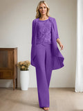Plataz Jumpsuit/Pantsuit Scoop Floor-Length Chiffon Lace Mother of the Bride Dress With Beading HZ1007