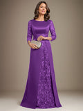 Plataz Scoop Floor-Length Lace Satin Mother Of the Bride Dress With HZ1007