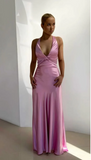 Elegant Satin Prom Dress Sheath Evening Gown Long Party Dress High Slit Formal Dress HZ1024