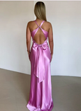 Elegant Satin Prom Dress Sheath Evening Gown Long Party Dress High Slit Formal Dress HZ1024