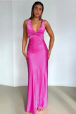 Elegant Satin Prom Dress Sheath Evening Gown Long Party Dress High Slit Formal Dress HZ1024