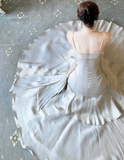 Elegant Gray Satin Prom Dress Mermaid Evening Gown Long Party Dress Spaghetti Strap Formal Dress HZ1024