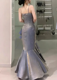 Elegant 3D Flower Satin Prom Dress Mermaid Evening Gown Party Dress Spaghetti Strap Formal Dress HZ1024