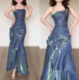 Elegant 3D Flower Satin Prom Dress Mermaid Evening Gown Party Dress Spaghetti Strap Formal Dress HZ1024