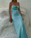 Elegant Aqua Sweetheart Prom Dress Sheath Strapless Evening Gown Party Dress Long Formal Dress HZ1024