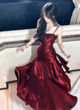 Elegant Satin Sweetheart Prom Dress Mermaid Spaghetti Strap Evening Gown Party Dress Long Formal Dress HZ1024