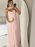 Elegant Pink Sweetheart Prom Dress A-Line Evening Gown Chiffon Pleated Party Dress Long Formal Dress HZ1024