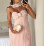 Elegant Pink Sweetheart Prom Dress A-Line Evening Gown Chiffon Pleated Party Dress Long Formal Dress HZ1024