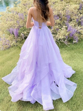 Vintage Lilac Glittering Tiered Spaghetti Strap Sweet 16 Quinceanera A-Line Floor-length Prom Dress Birthday Dress Evening Dress Ball Gown HZ1024