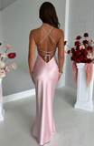 Elegant Pink Satin Prom Dress Sheath Evening Gown Backless Party Dress Long Formal Dress HZ1024