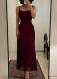 Elegant Burgundy Sheath Prom Dress Spaghetti Strap Evening Gown Party Dress Long Formal Dress HZ1024