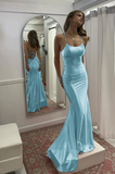 Elegant Satin Sheath Prom Dress Spaghetti Strap Evening Gown Party Dress Long Formal Dress HZ1024