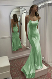 Elegant Satin Sheath Prom Dress Spaghetti Strap Evening Gown Party Dress Long Formal Dress HZ1024