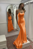Elegant Satin Sheath Prom Dress Spaghetti Strap Evening Gown Party Dress Long Formal Dress HZ1024