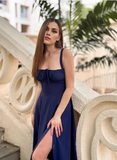 Elegant Navy Blue Sheath Prom Dress Evening Gown High Slit Party Dress Formal Dress HZ1024