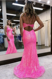 Elegant Sparkling Hot Pink Prom Dress V-neck Mermaid Evening Gown Party Dress Long Formal Dress HZ1024