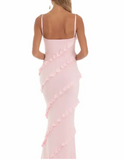 Elegant Pink Ruffled Prom Dress Sheath Evening Gown V-neck Party Dress Long Formal Dress HZ1024