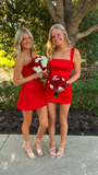 Vintage Red Strapless Sheath Bodycon Homecoming Dress Party Dress Short Cocktail Dress HZ1024