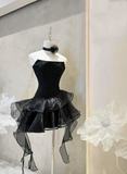 Vintage Black Strapless Homecoming Dress A-Line Party Dress Short Cocktail Dress HZ1024