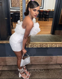 Vintage White Strapless Ruffles Homecoming Dress Sheath Bodycon Party Dress Short Cocktail Dress HZ1024