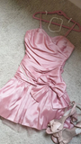 Vintage Pink Spaghetti Strap Homecoming Dress Sheath Sweetheart Party Dress Short Satin Cocktail Dress HZ1024