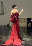 Elegant Burgundy Mermaid Prom Dress Sweetheart Evening Gown Bowknot Party Dress Long Formal Dress HZ1024