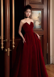 Elegant Burgundy A-Line Prom Dress V-neck Strapless Evening Gown Party Dress Long Formal Dress HZ1024