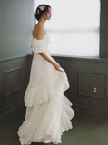 Elegant Ivory Lace Off-the-shoulder A-Line Tiered Wedding Dress HZ1024