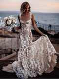 Elegant White Applique Straps Mermaid Long Wedding Dress HZ1024
