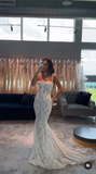 Elegant White Lace Spaghetti Strap Mermaid Trailing Long Wedding Dress HZ1024
