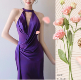 Elegant Purple V-neck Prom Dress Satin Evening Gown Sheath Party Dress Trailing Long Formal Dress HZ1024