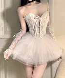 Gothic Lace Spaghetti Strap A-Line Sweetheart Short Lace-up Halloween Costume HZ1024