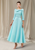 Elegant A-Line Bateau Neck Mother of Bride Dress Sash Ribbon Bow Evening Gown Satin Ankle Length Formal Dress HZ1024